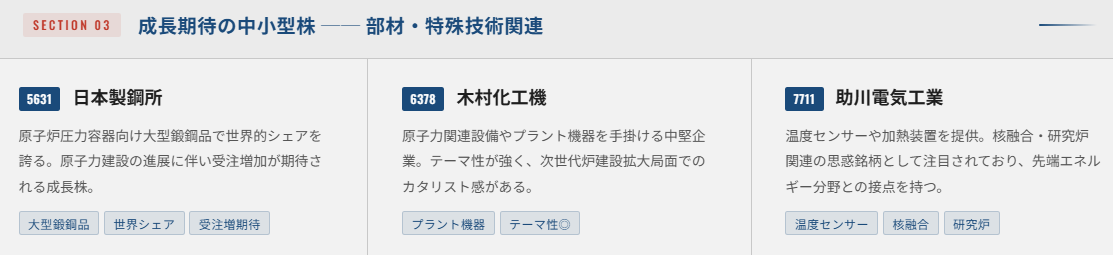 成長期待の中小型株(部材・特殊技術関連)
