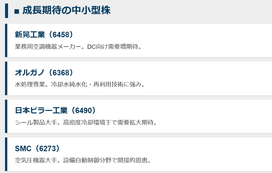 成長期待の中小型株(テーマ性が強い銘柄)