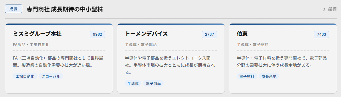 専門商社成長期待の中小型株